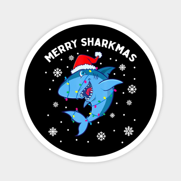 Merry Sharkmas Santa Christmas Sharks Lover Gift for kids Magnet by preston marvel